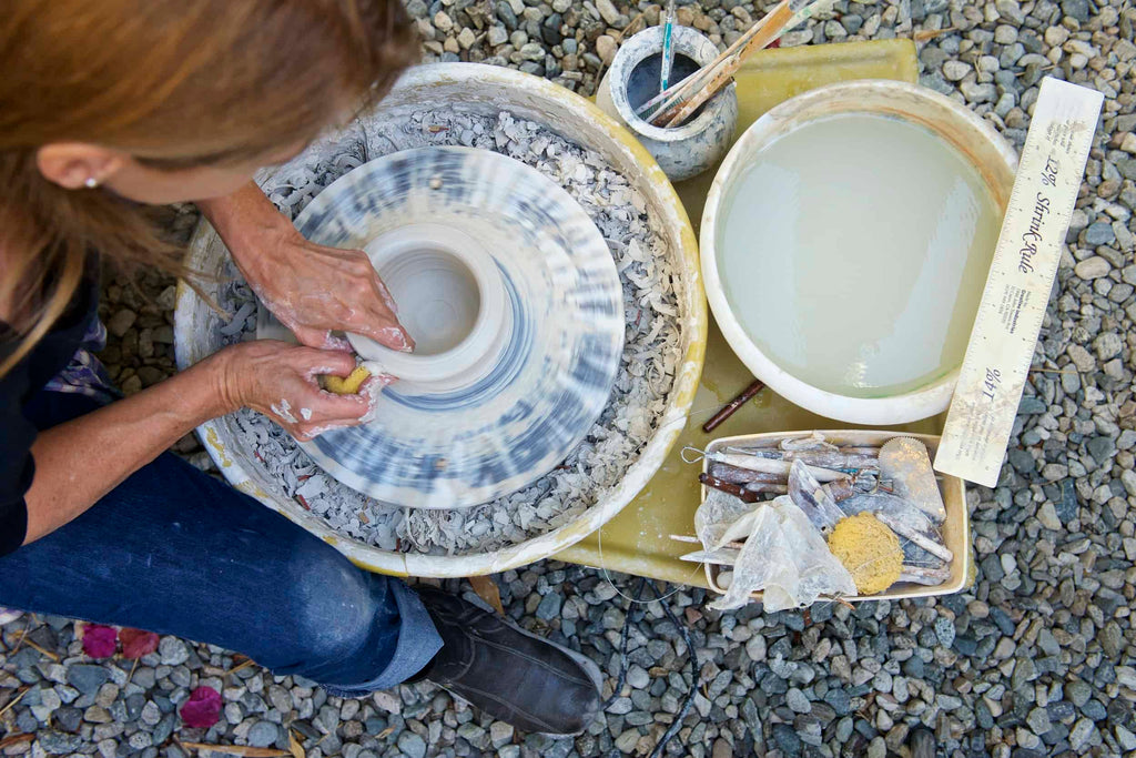 Moye Thompson making one of her ceramic bowls - handmade ceramic gifts for newlyweds